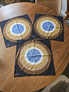 Lot Of 3 Vintage Vera Neumann Cotton Cloth Napkins MCM Colorblock Rings 16"